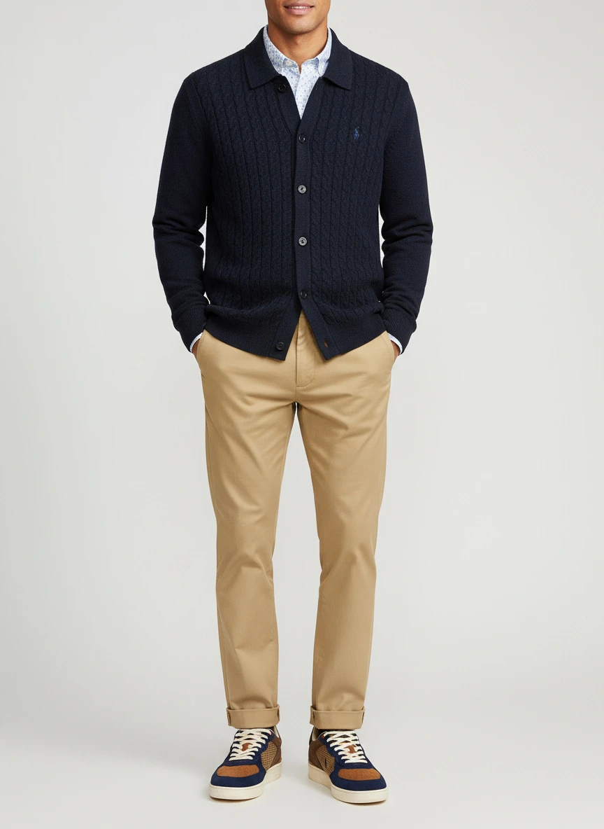 Brooks Brothers Cotton Mini-Cable Polo Cardigan 4